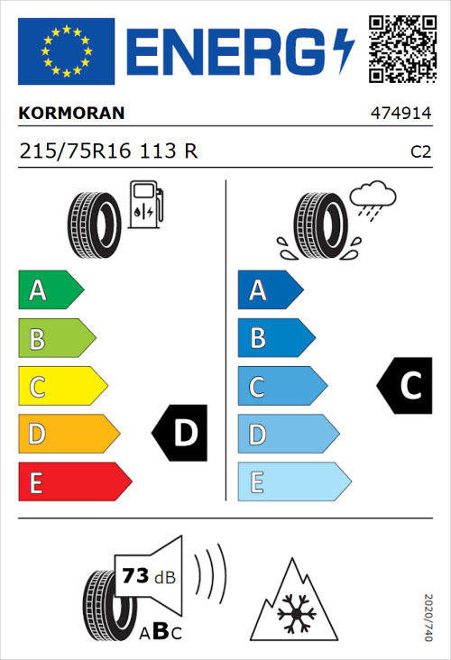 Tyre Label for Kormoran Vanpro Winter 215/75R16 113R