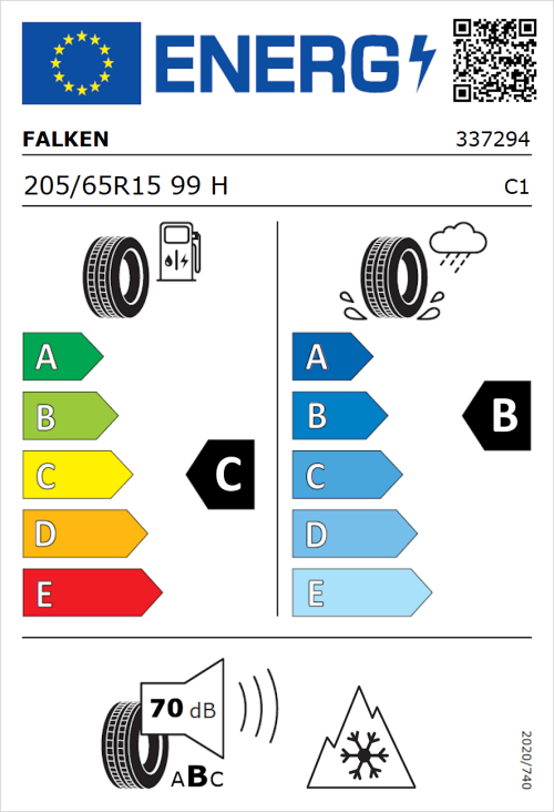 Tyre Label for Falken Euroall Season AS210 205/65R15 99H