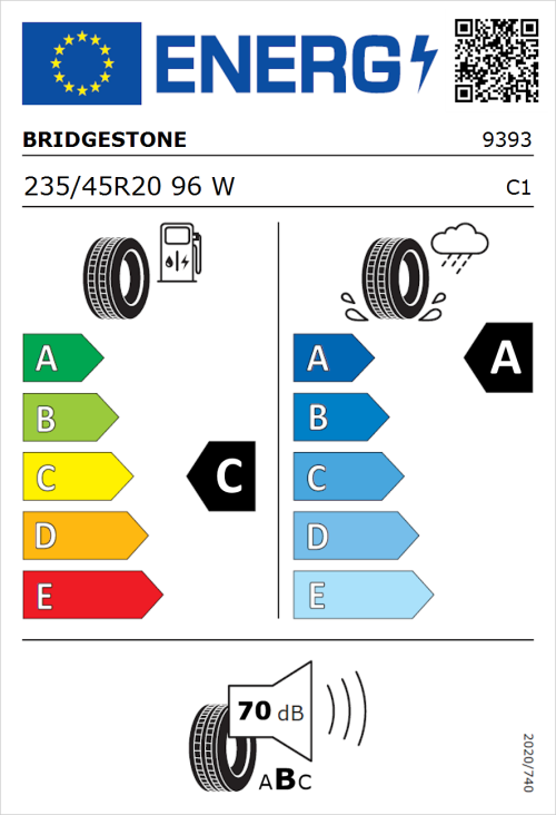 Tyre Label for Bridgestone Alenza 001 235/45R20 96W