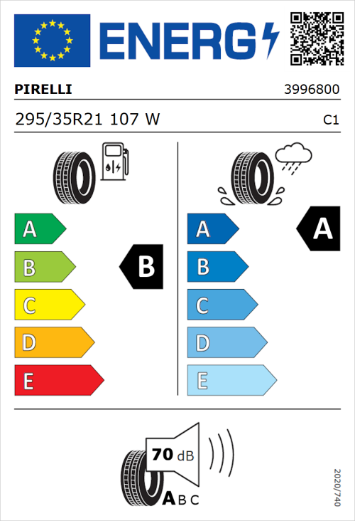 Tyre Label for Pirelli P Zero (PZ4) Luxury 295/35R21 107W