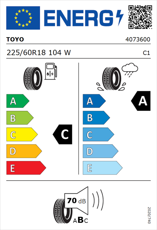 Tyre Label for Toyo Proxes Comfort 225/60R18 104W