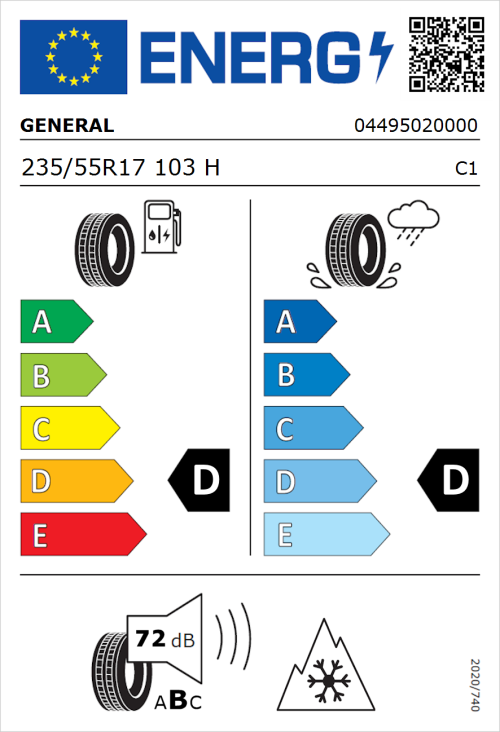 Tyre Label for General Grabber AT 3 235/55R17 103H