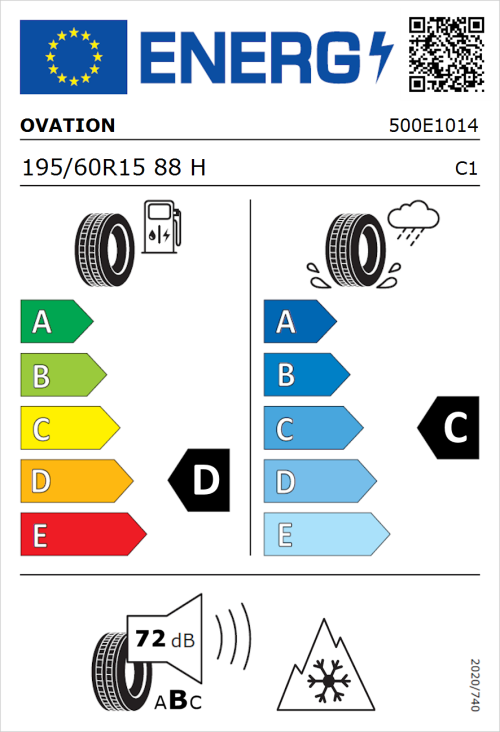 Tyre Label for Ovation VI-782 AS 195/60R15 88H