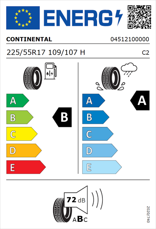 Tyre Label for Continental ContiVanContact 200 225/55R17 109/107H