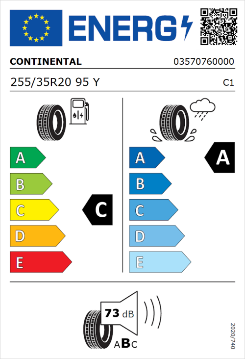 Tyre Label for Continental ContiSportContact 5 P 255/35R20 95Y